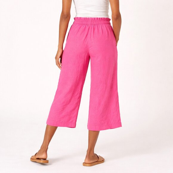 MICHAEL KORS Linen Blend Paperbag Cropped Pants Cerise Pink XL NWT Wide Leg - Picture 3 of 8